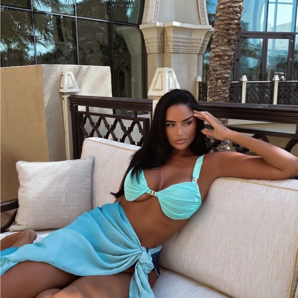 NEW JLUXLABEL Light Blue High Tides Bikini Mesh Ruched Top - Picture 1 of 16